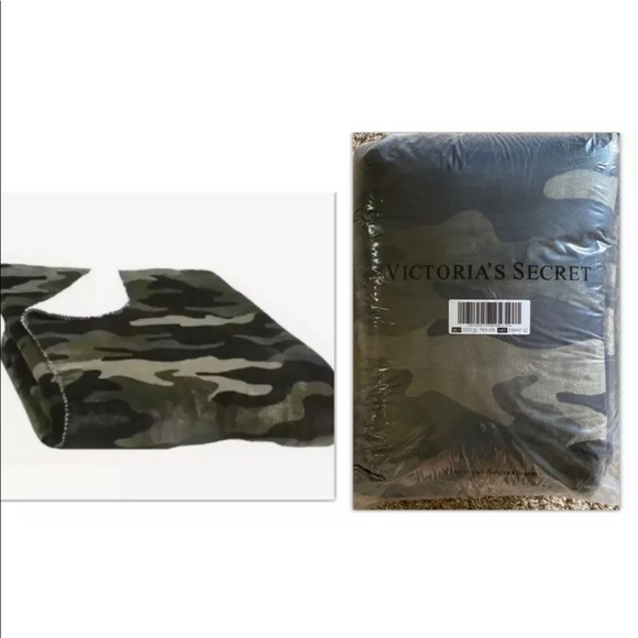 VICTORIA’S SECRET CAMOUFLAGE GREEN SHERPA fleece PLUSH bedding blanket throw